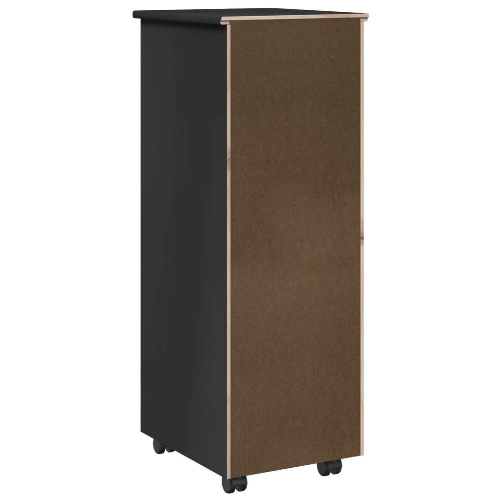 Rolling Cabinet with Wheels Black 34 x 39 x 93.5 cm Solid Pine Wood