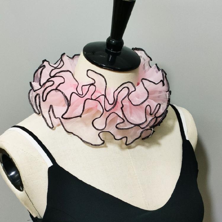 Women Organza Layering Ruffled False Collar Ribbon Tie Detachable Chokers Shawl