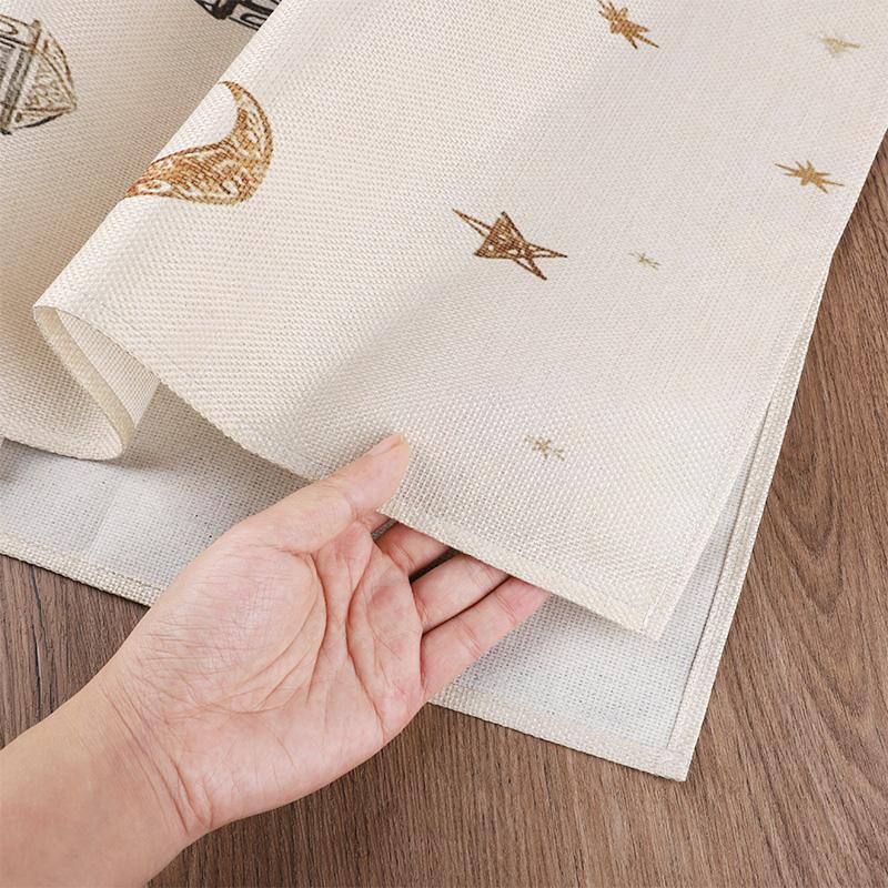Ramadan Eid Mubarak Linen Table Runner Party Decor Washable Golden Lantern Eid Al Fitr Dining Table Runners Ramadan Decorations