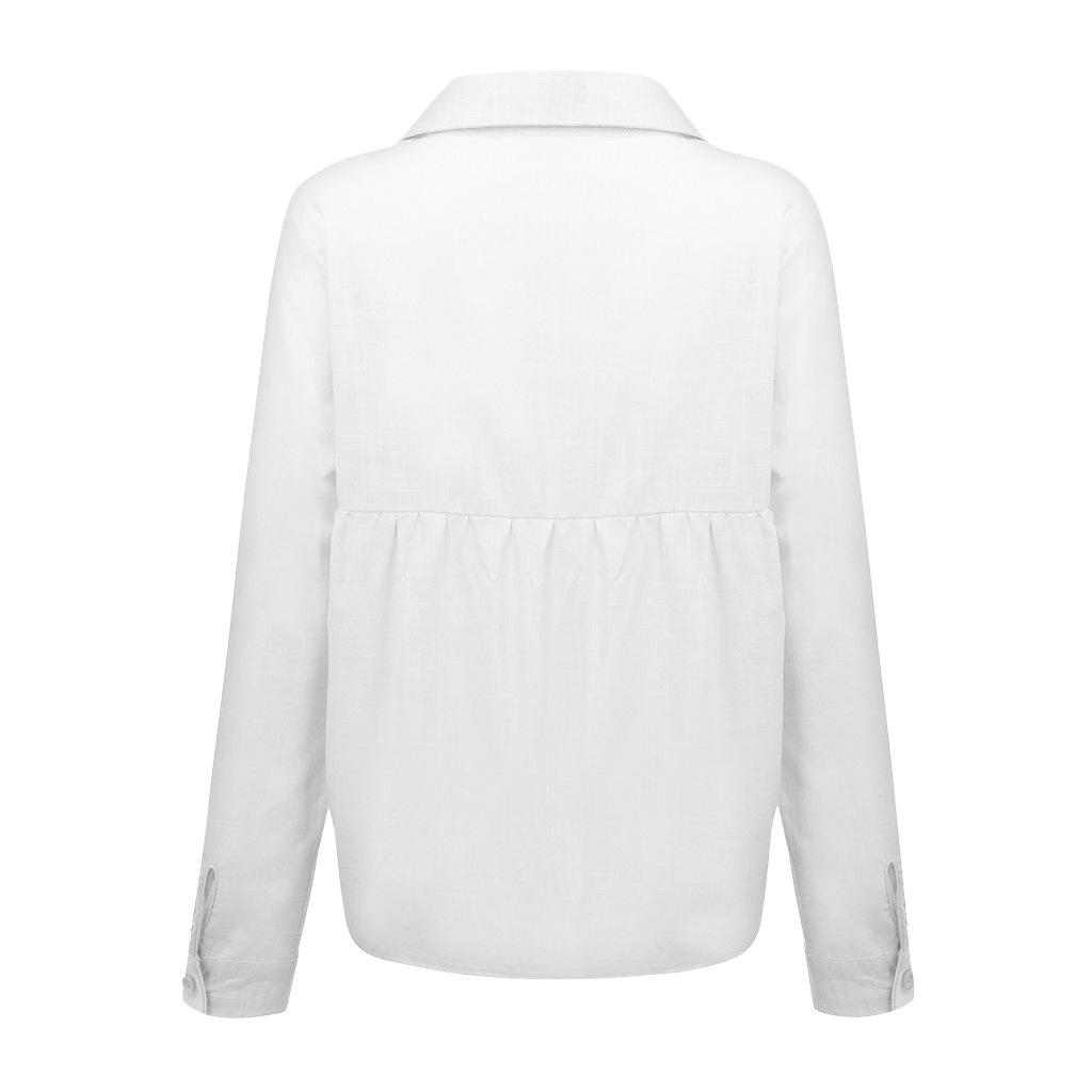 Nowe letnie damskie bluzki w jednolitym kolorze z klapą na guziki Casual luźna z długim rękawem lniany Top bluzki damskie biały top Blusas Mujer