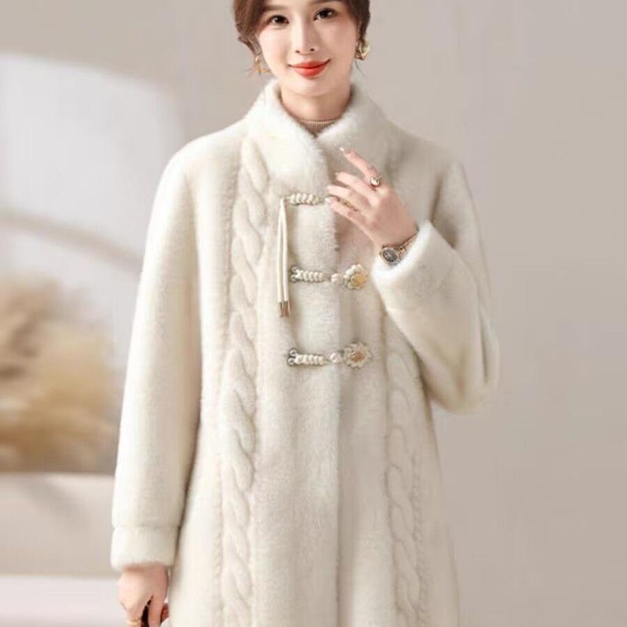 New mother's winter coat rich woman imitation mink velvet coat integrated fur medium and long thickened warm