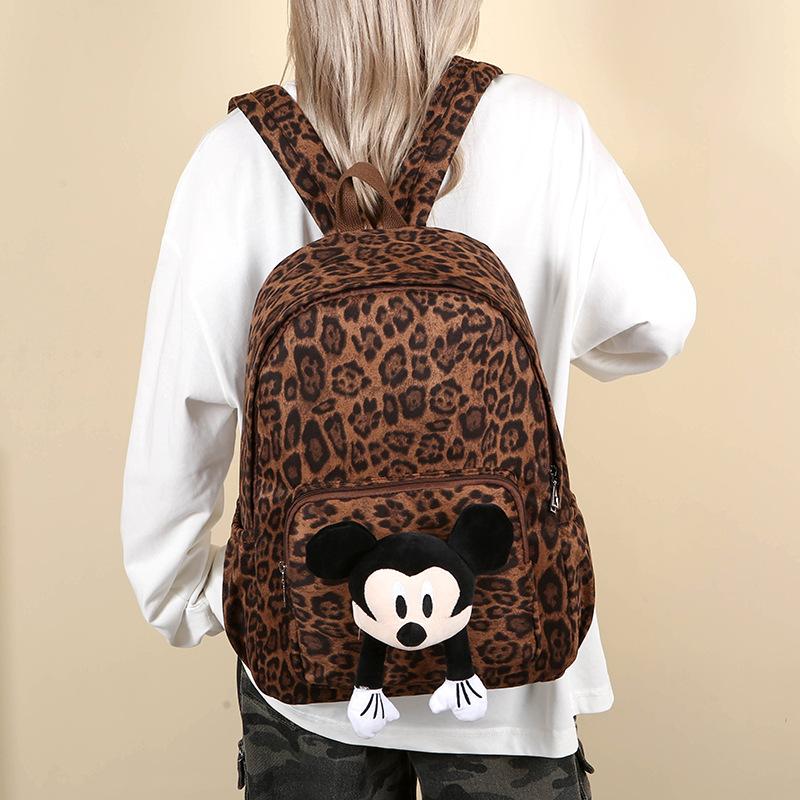 Schoolbag Wholesale Korean Version Versatile Leopard Print Backpack Girl Leisure Backpack Travel Bag Junior High School High School Student Schoolbag