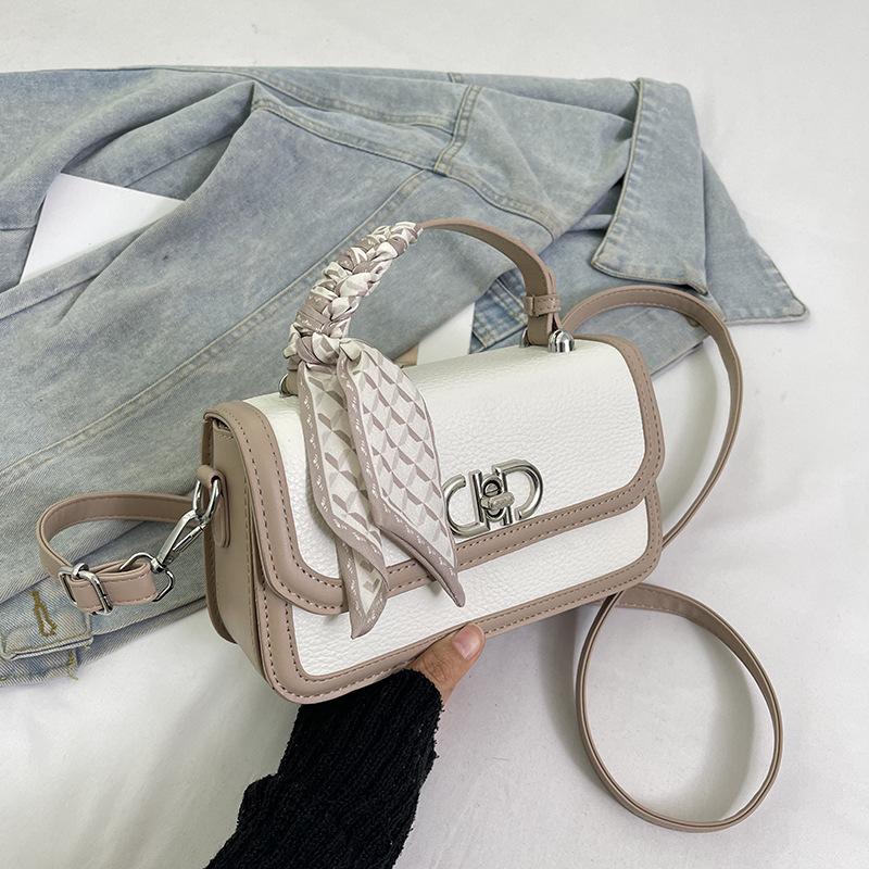 Winter niche design silk scarf contrasting color small square bag versatile portable shoulder messenger women's bag