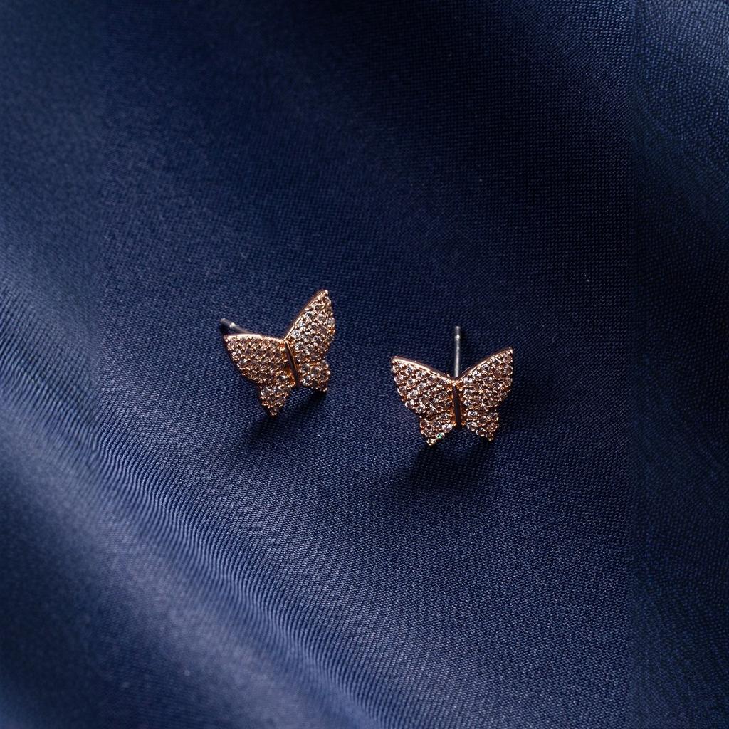 Steel Needle Earrings, Japan and Korea Simple High-quality Zircon Butterfly Stud Earrings, Women's Versatile Models, Factory Spot Batch