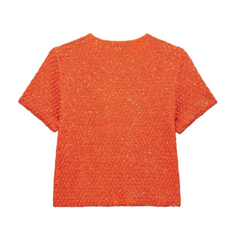 French Elegant Vest 2026 Summer New Women's Fashion Style Simple Bead Decoration Round Neck Vintage Short Sleeve Knitted Tops