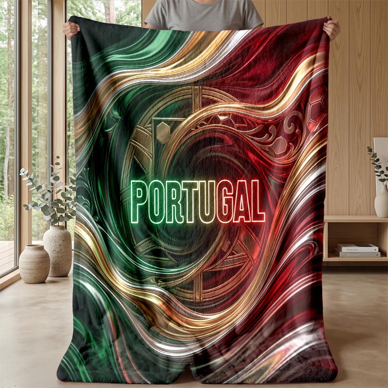 Portugal Football Printed Flannel Blanket Skin Friendly Warm Decorative Throw for Indoor Couch Bed Daily Use