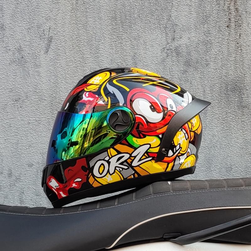 

ORZ Мотоциклетный шлем Мужские и женские полные шлемы Зимние персонализированные мотоциклетные большие хвосты Пара M