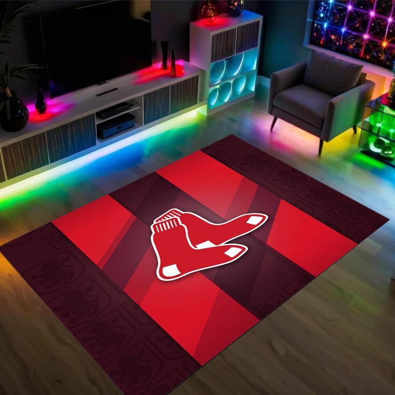 Boston Red Sox Design Kristall Samt Teppich Gemütlich Kein?Rutschfester Teppich mit Aufdruck für Schlafzimmer Wohnzimmer Eingang