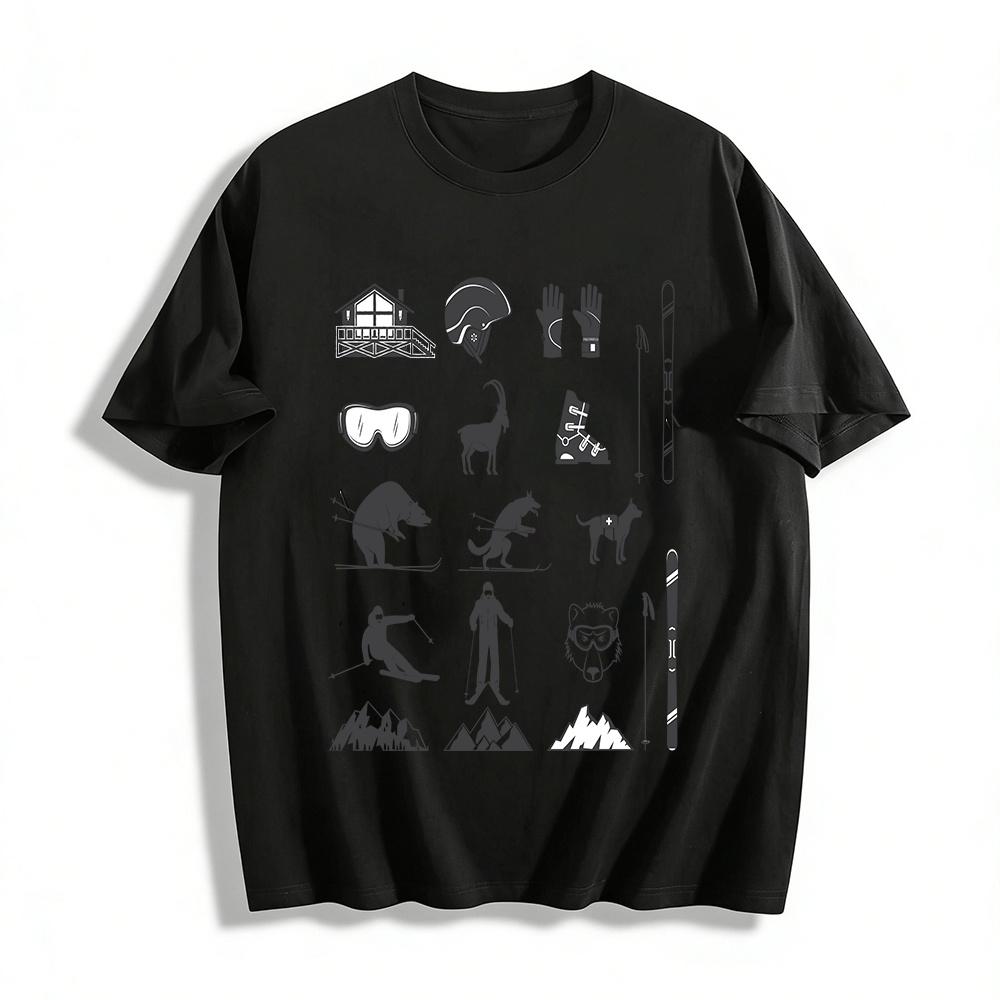 

Ski Themed Graphic Top Animal Ski Print Casual Skiing Sweatshirt Pure cotton T-shirt XXS