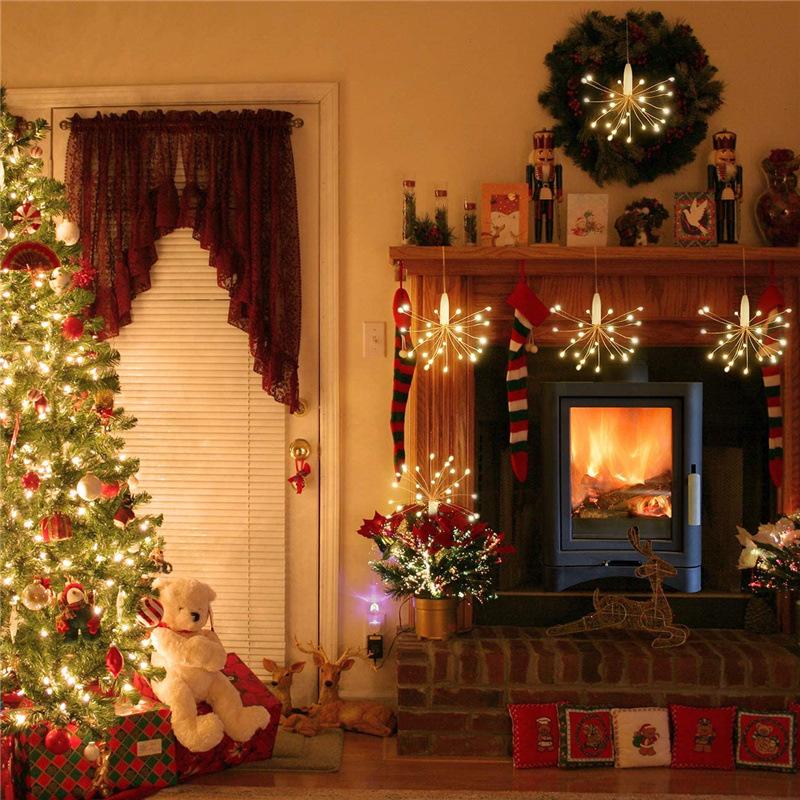LED Firework Fairy String Lights Battery Powered Starburst Hanging Lamp DIY Garland Twinkle Light for Christmas Wedding Festival Party Decoration