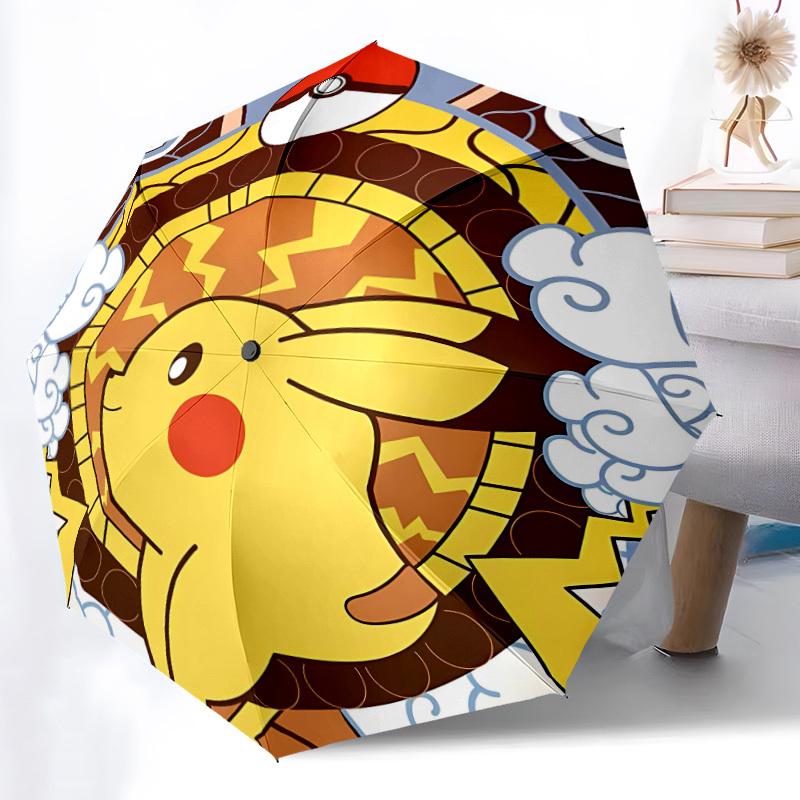 1pc Pikachu Automatic Folding Umbrella, Automatic Folding Umbrella with 8 Ribs, Convenient for Outdoor Use  020