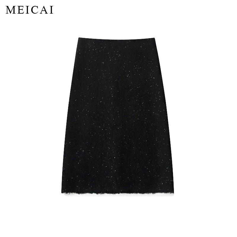 Beautifully Cut Starry Sky Korean MIU Style High-End Wool Tweed Slimming Midi Skirt M (106-115 jin)