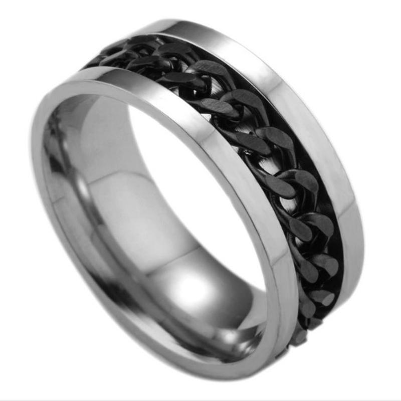 Rotera Roterande Ångest Fidget ringar Titan Rostfritt stål Kedja Spinner Finger Ring För män Blå Guld Färg Svart Punk Rock