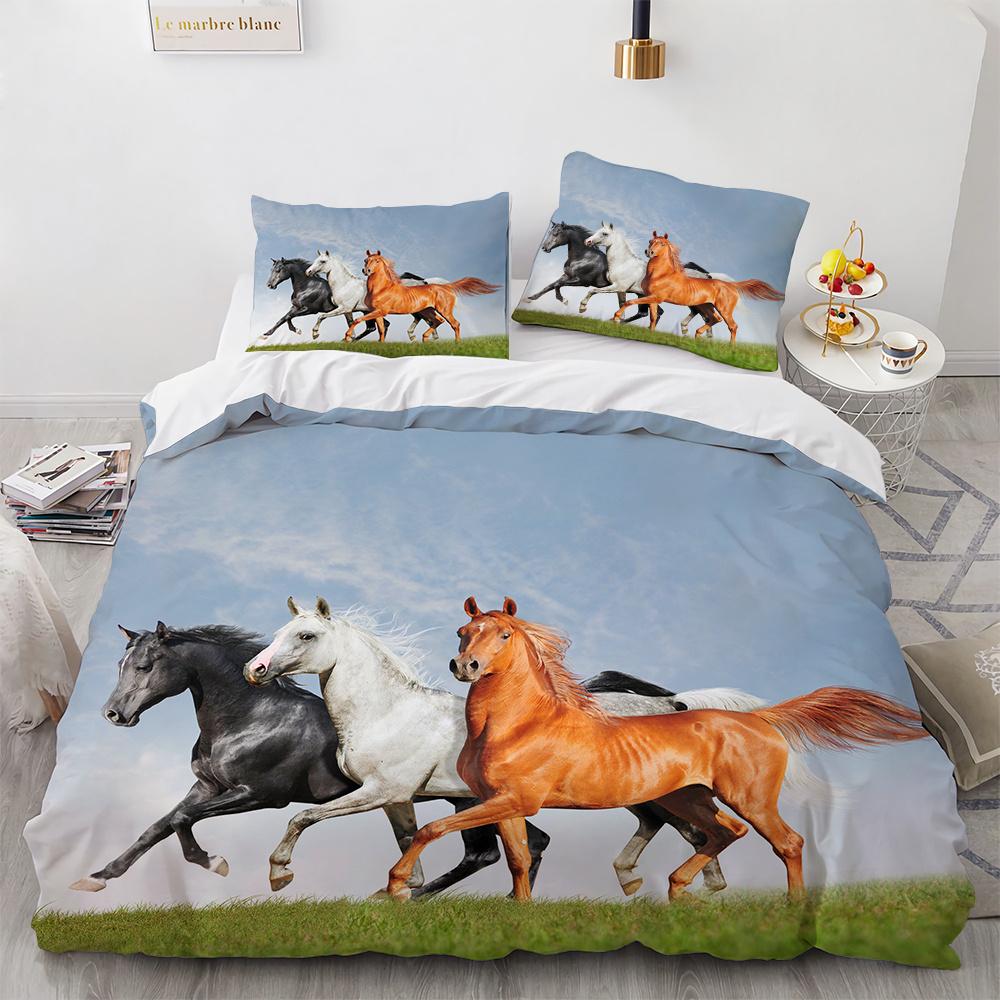 Steed Duvet Cover Set Fire Water Horse Wild Animals Comforter Cover Wildlife Bedding Set King Full Size for Kids Boys Girls Teen