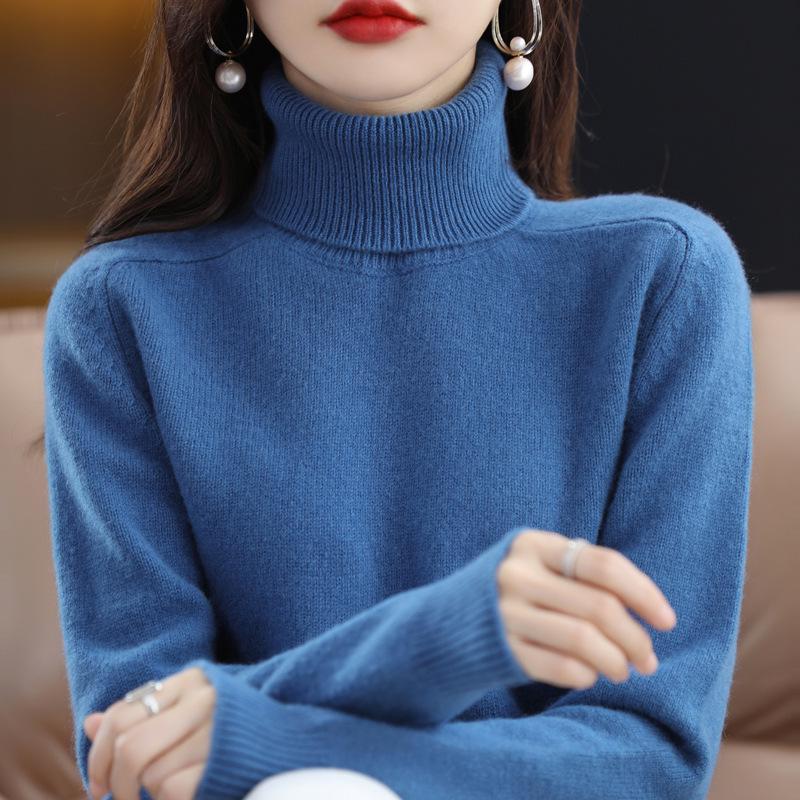 Women's Winter Double-Ply Thick High-Neck Pure Wool Cashmere Base Layer Sweater