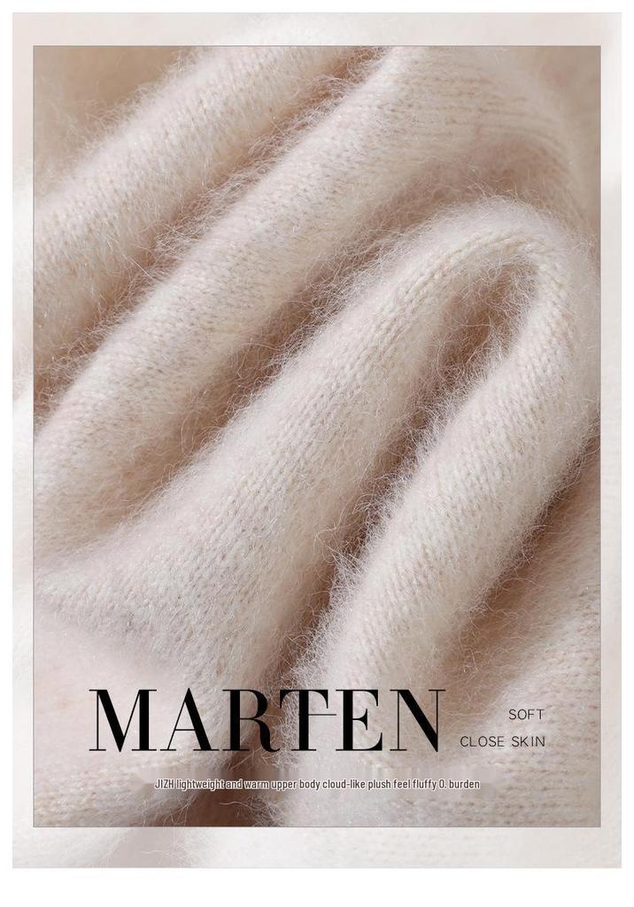 Women's Mink Cashmere Short Sweater with Half-High Collar and Rabbit Fur Knit, Slimming Fit