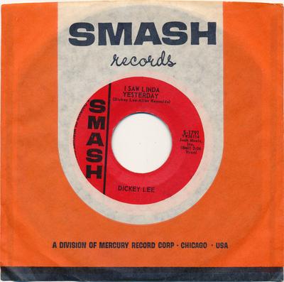 7inch Record DICKEY LEE - I Saw Linda Yesterday S1791 Smash Records 1962 US Rock Used