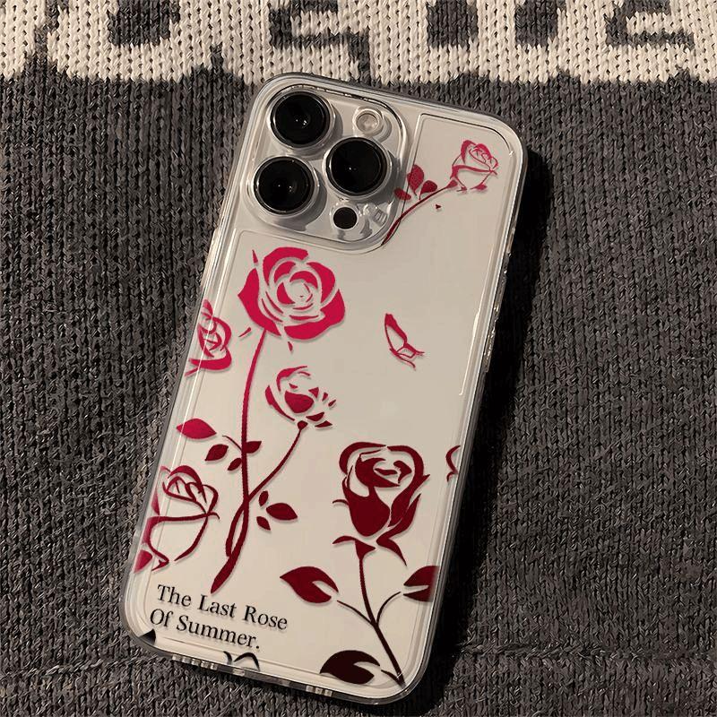 Retro Flowers Phone Case IPhone 16 Pro Max Case IPhone 15 13 11 12 14 Pro Max 14 15 16 Plus Rose Print Simple TPU Softshell