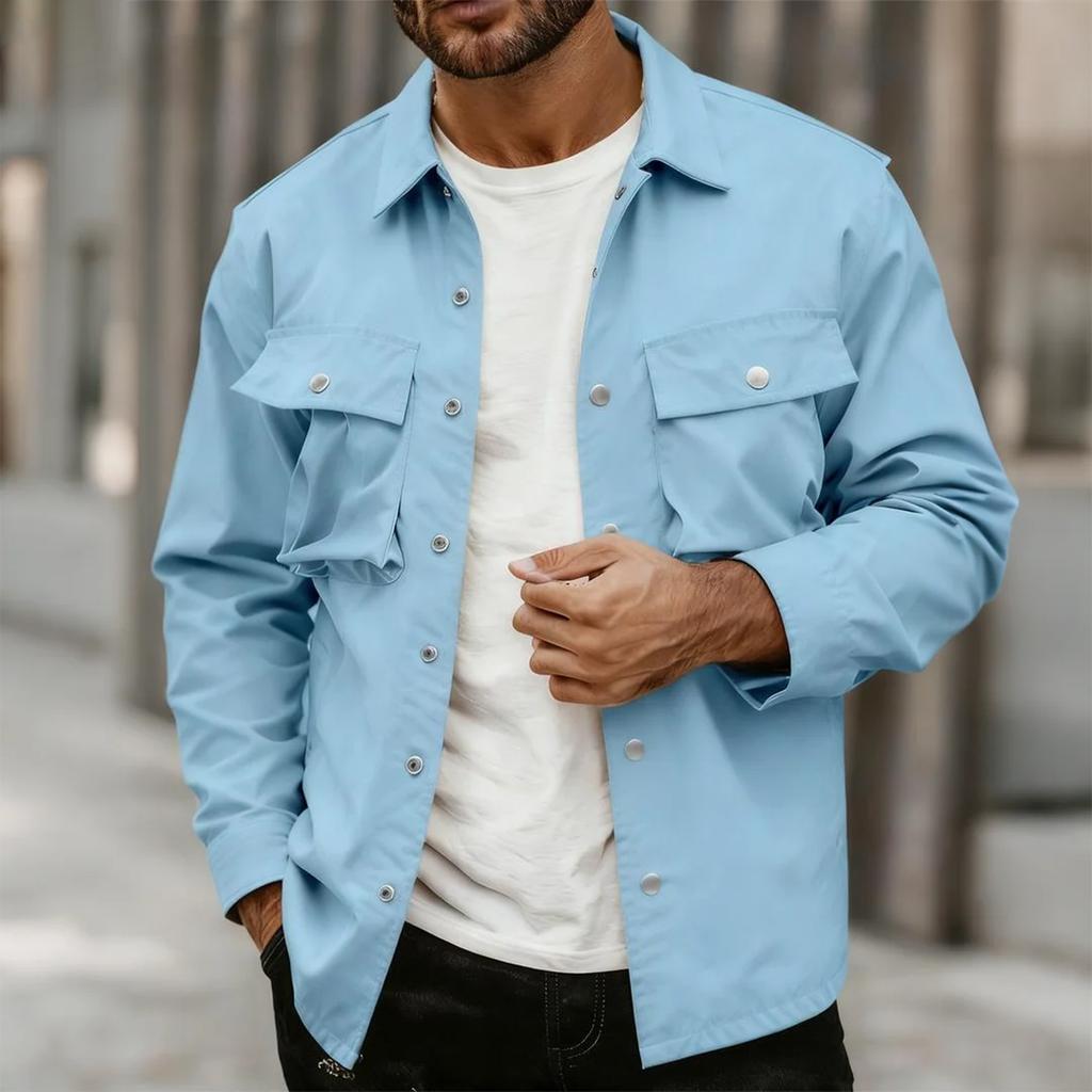 Mens Shirt Jacket Casual Button Up Shirts Long Sleeve Lightweight Shacket With Flap Pockets