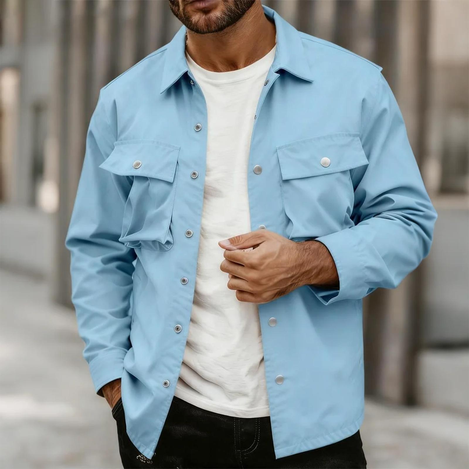 

Mens Shirt Jacket Casual Button Up Shirts Long Sleeve Lightweight Shacket With Flap Pockets XXXL