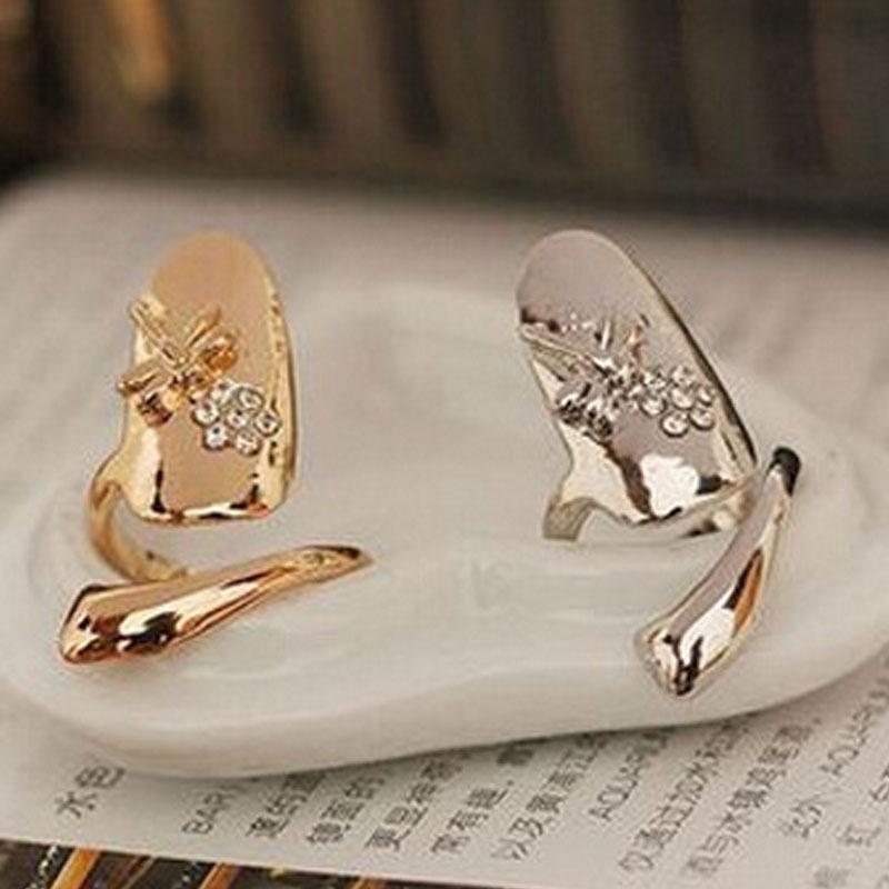 Dragonfly Flower Rhinestone Korean Style Nail Ring