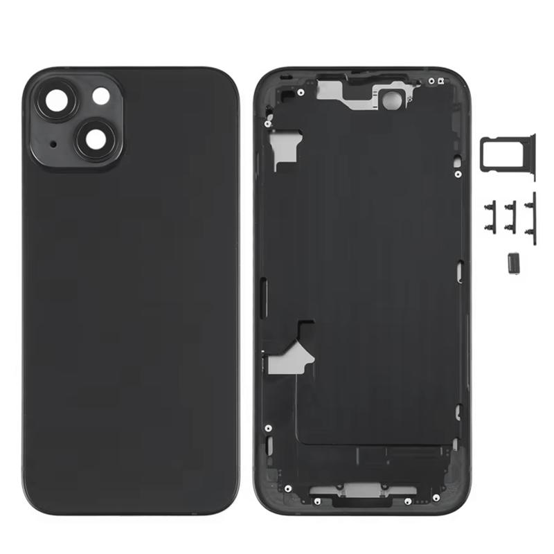 L19-Battery New Back Housing For Iphone 14 Housing Back Cover+ Mid Chassis Frame+SIM Tray+Side Key Black