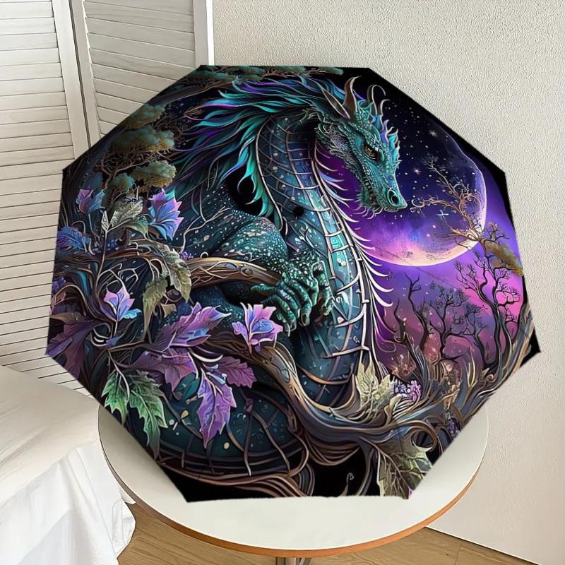 

1pc Fantasy Dragon Moon Night Art Print Umbrella with Plastic Handle,Suitable for All Seasons Home Travel Outdoor UmbrellaDD1588