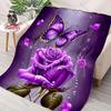 6 Sizes Purple Butterfly and Flower Printed Blanket Warm Soft Home Travel Blanket Sofa Bedding Cover Blankets Gifts for Friends