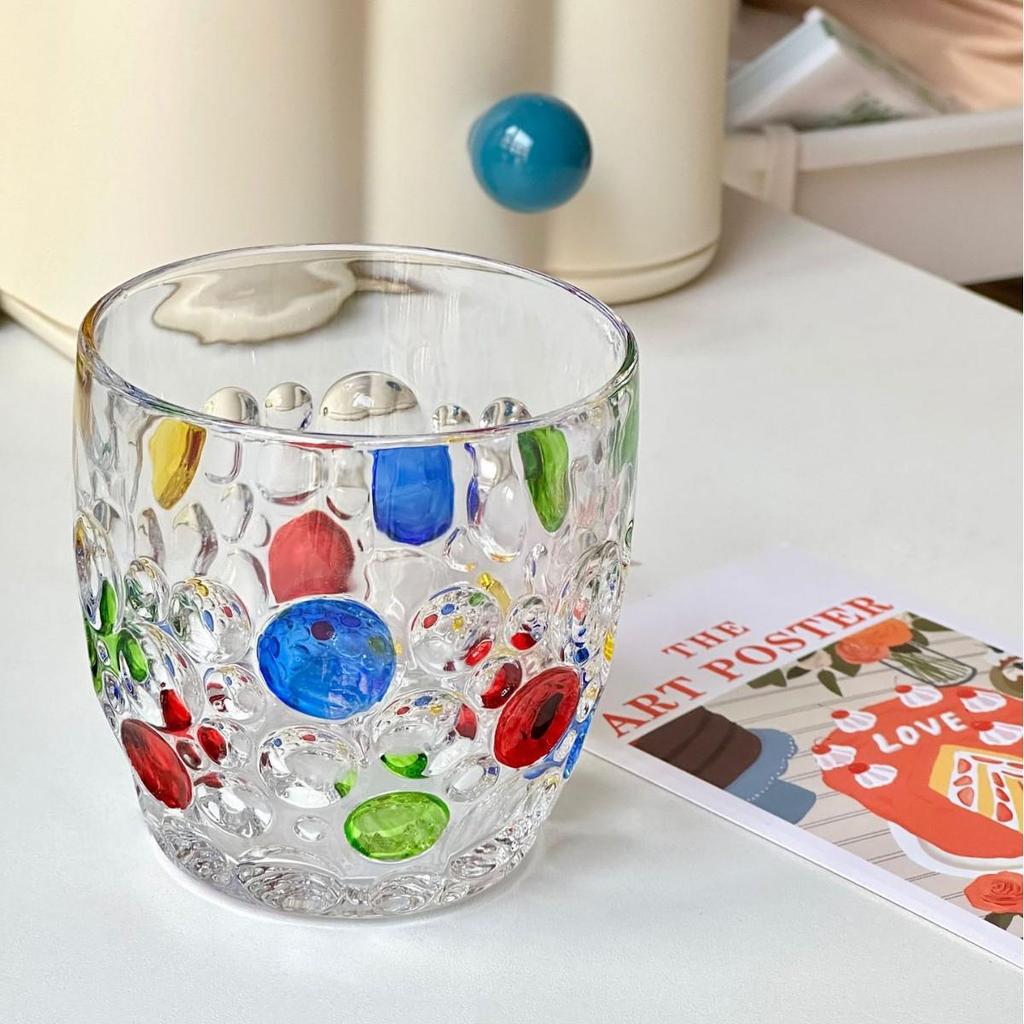 Rainbow Sheen Hand-Painted Glass Cup - Bling Design for Summer