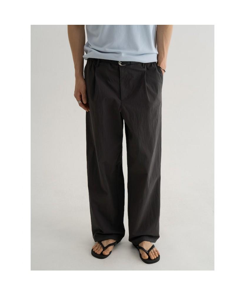 8SECONDS Lightweight Wide Pintuck Crispy Cotton Elastic Waist Pants Ash