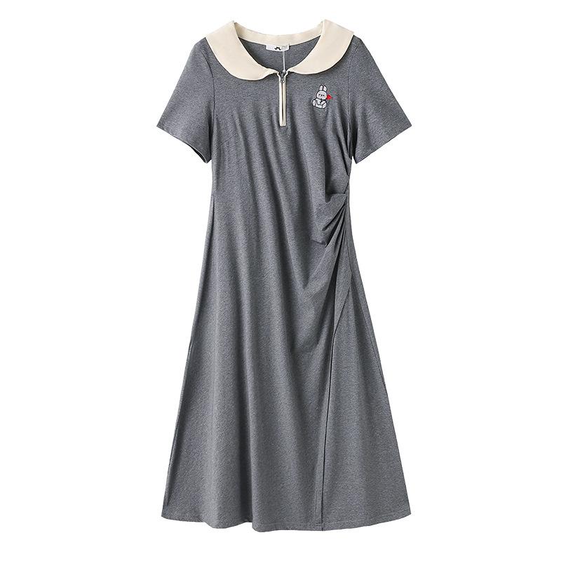 The New Summer Pleated Design of The Plus-size Women's Clothing College-style Doll Collar Cinched Waist Dress