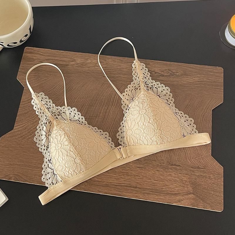 Black Lace Triangle Bralette Front Closure Wireless Thin Straps Everyday Comfort Lingerie