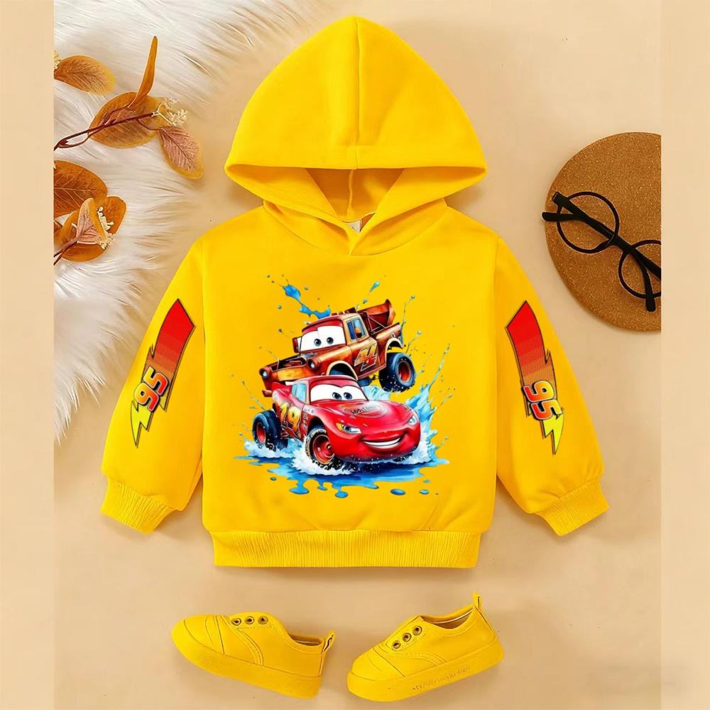 Soft Children Hoodie, Cartoon Racing Cars Splash Water Print Pullover Sweatshirt, Autumn Winter Casual Sport Long Sleeve Top For Kids Daily Wear