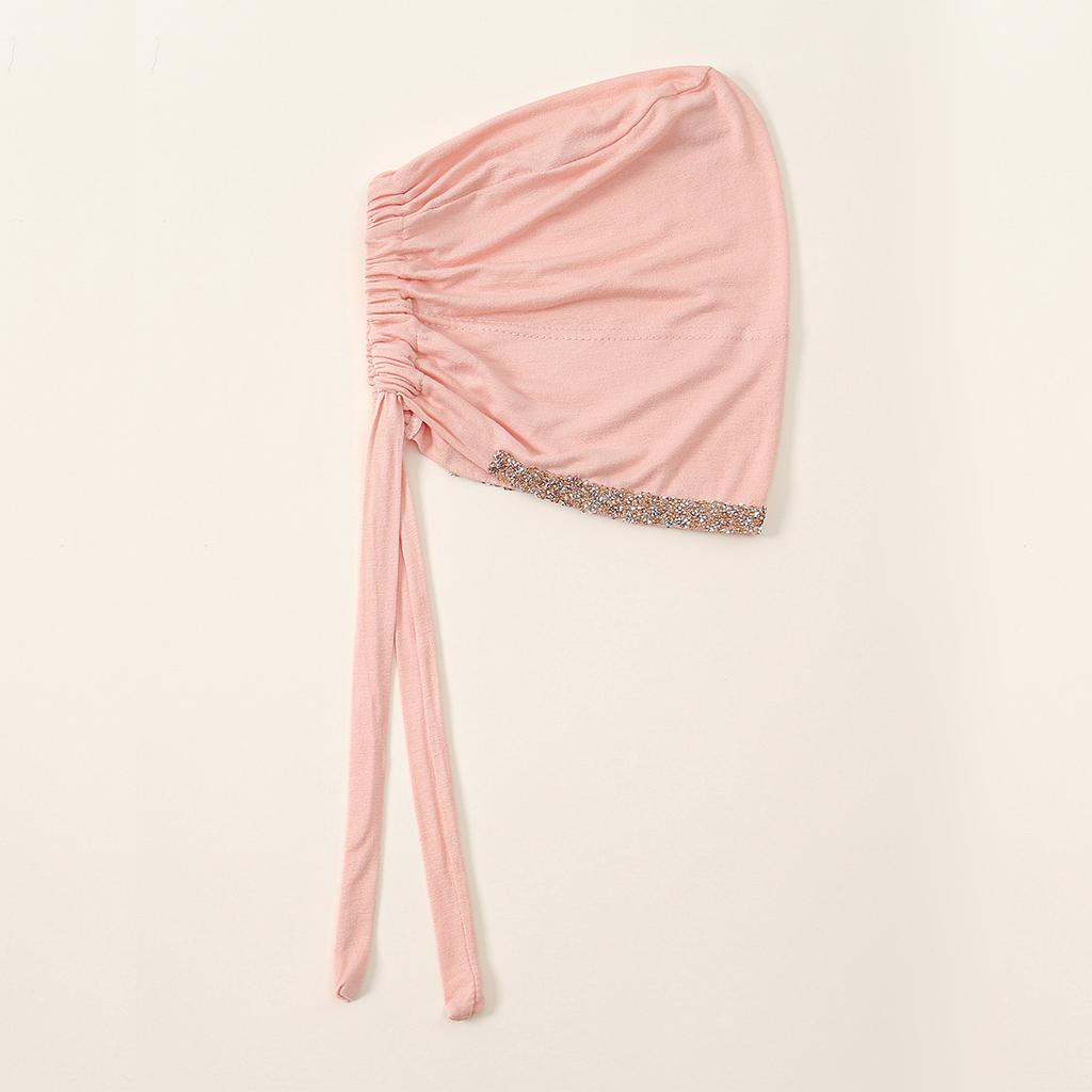 Shiny Rhinestone Hijab Muslim Inner Hijab Elastic Women Plain Solid Color Turban Undercaps Premium Soft Jersey Hijab Headband