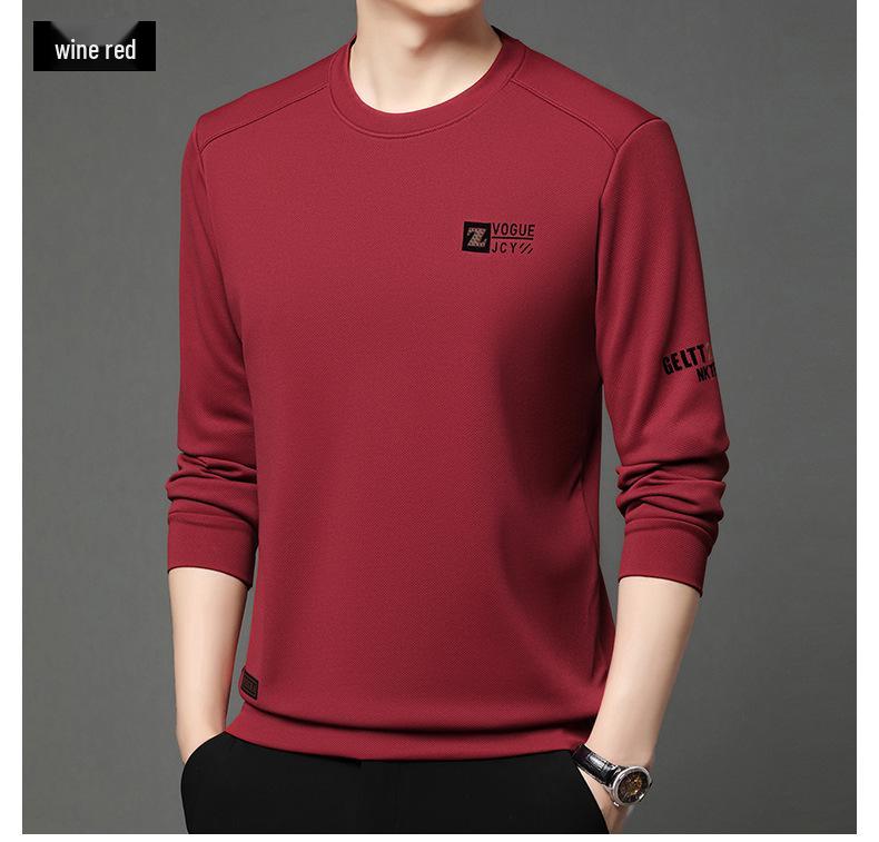 Men's Long Sleeve Round Neck Sweatshirt - Thick Velvet, Warm Base Layer for Autumn/Winter Fashion