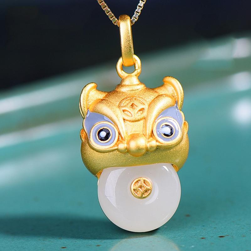 925 Silver Plated White Jade Tiger Pendant Necklace for Women Chinese Pixiu Lucky Animal Jewelry