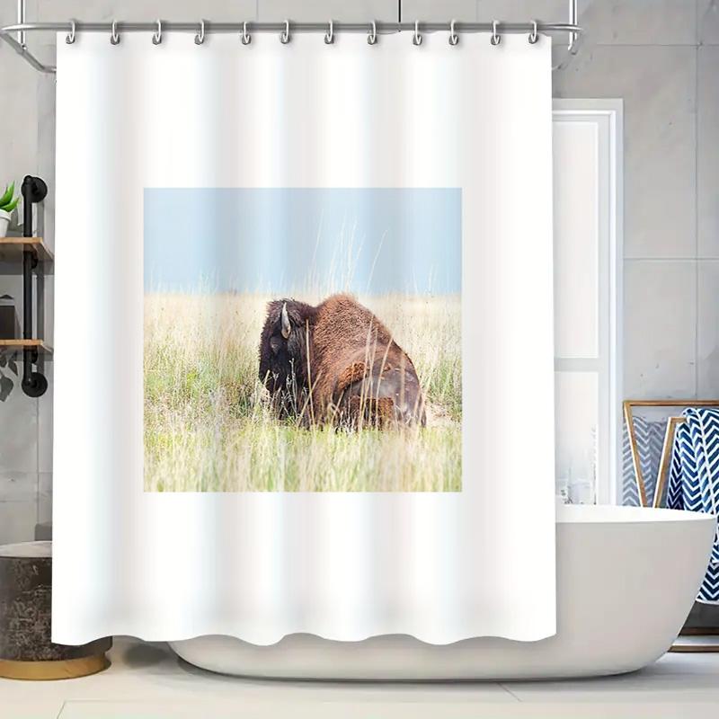 

Buffalo Shower Curtain Farmhouse Decor Nature Wildlife Bathroom Curtains Rustic Cow Print Shower Curtain Western Home Decor Anim W60H190(CM)-1 Pcs