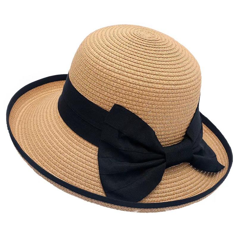 Cappello di Paglia Estivo da Donna Elegante Affascinante Fiore Festa Chiesa Retro Britannico Tesa Arricciata Cappello da Sole Nuovo Parasole Esterno Cappello da Spiaggia