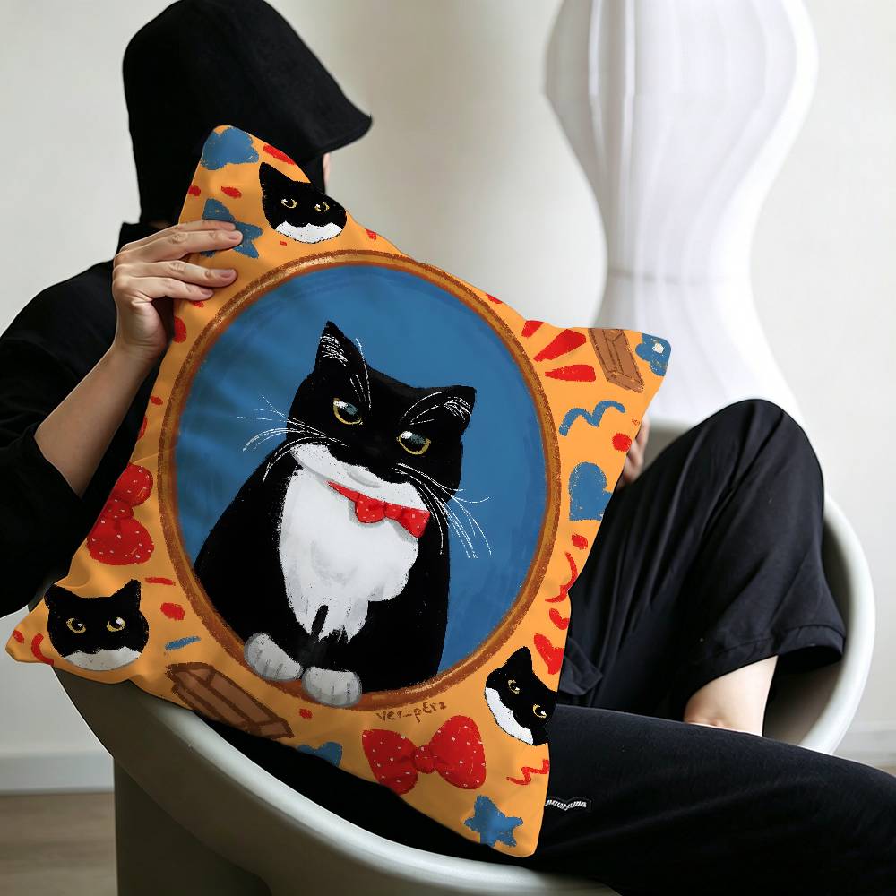 Cute caroon cat portrait photo frame fashion art Cushion Cover Polyester Sofa Cushions Throw Pillows Home Decoration Pillowcover