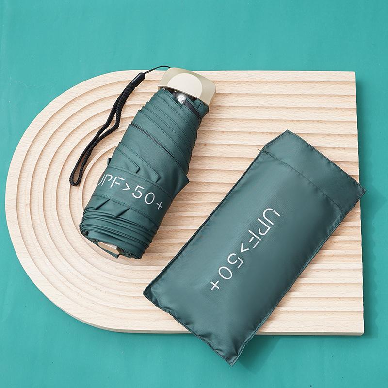 Compact Five-Rib Folding Umbrella Mini Portable Sun Rain Dual Use Lightweight Travel Umbrella UV Protection with Carrying Pouch and Wrist Strap