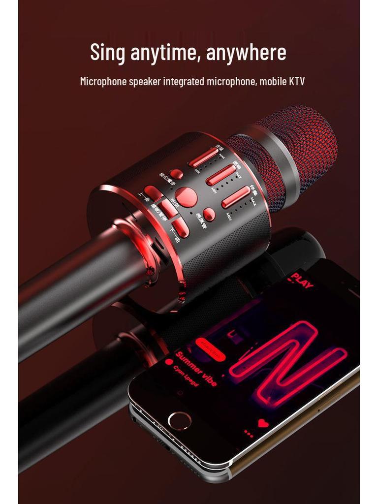 Wireless Bluetooth Mobile Microphone & Speaker for Home Karaoke with Built-in Sound Card