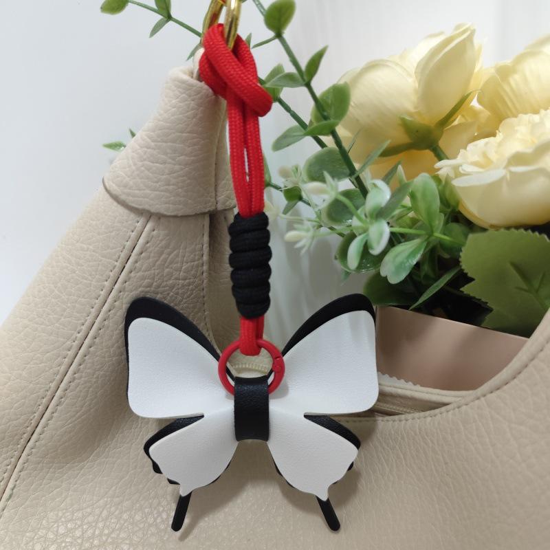 Colorful Leather Butterfly Pendant - Car and Bag Hanging Ornament with Cotton Rope