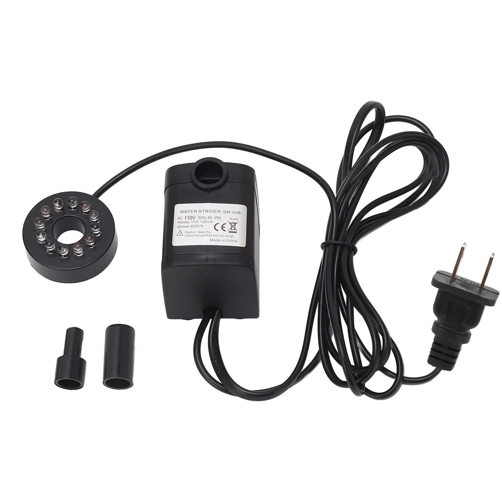 

Занурювальний насос 8 Вт 600 л/год IP68 Надтихий фонтанний водяний насос із кольоровим світлодіодним підсвічуванням для ставка, акваріума, акваріума, розетка США 110 В us