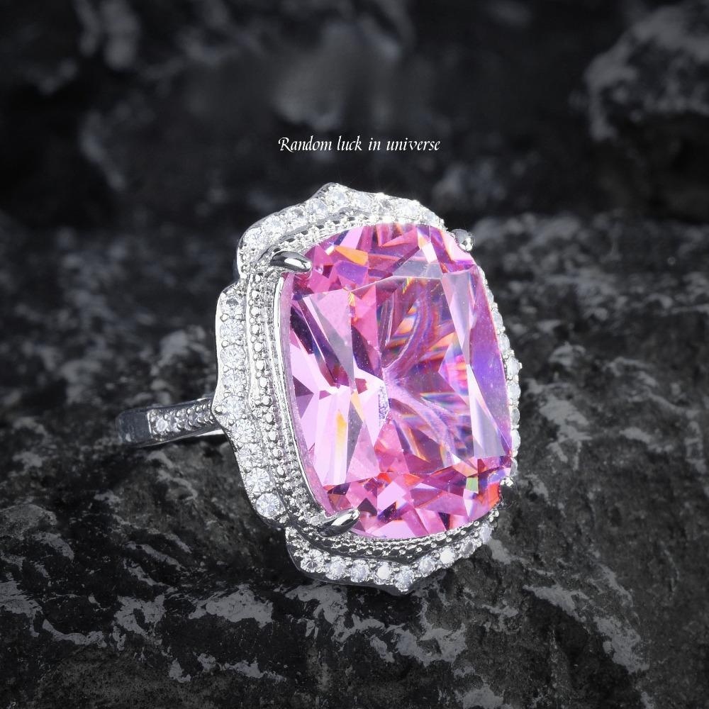 Elegant Vintage Pink Diamond Pendant Necklace Pink Crystal Ring Gemstone Earrings Jewelry Set