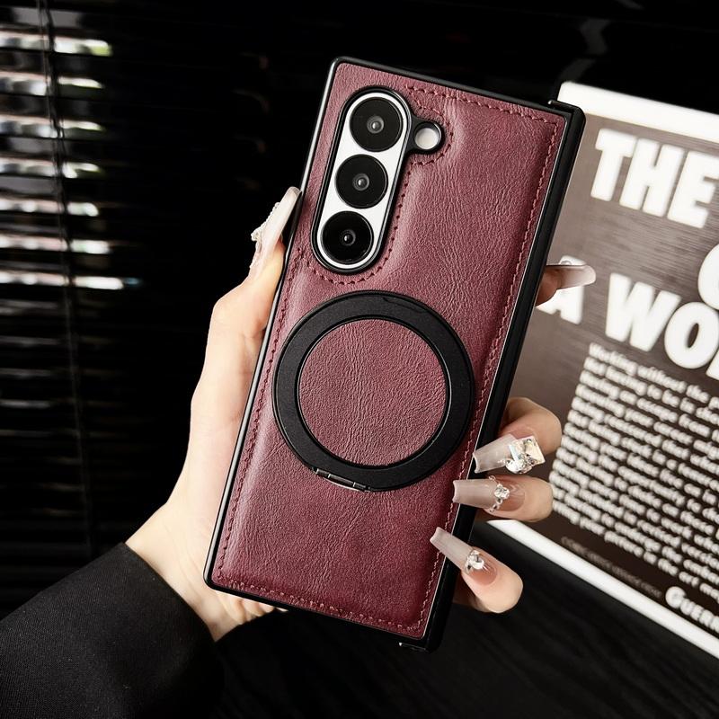Luxury Leather Magnetic Bracket Phone Cover For Samsung Galaxy Z Fold6 Fold5 Fold4 Fold3 Shockproof Wireless Charge 3pcs Folding Case
