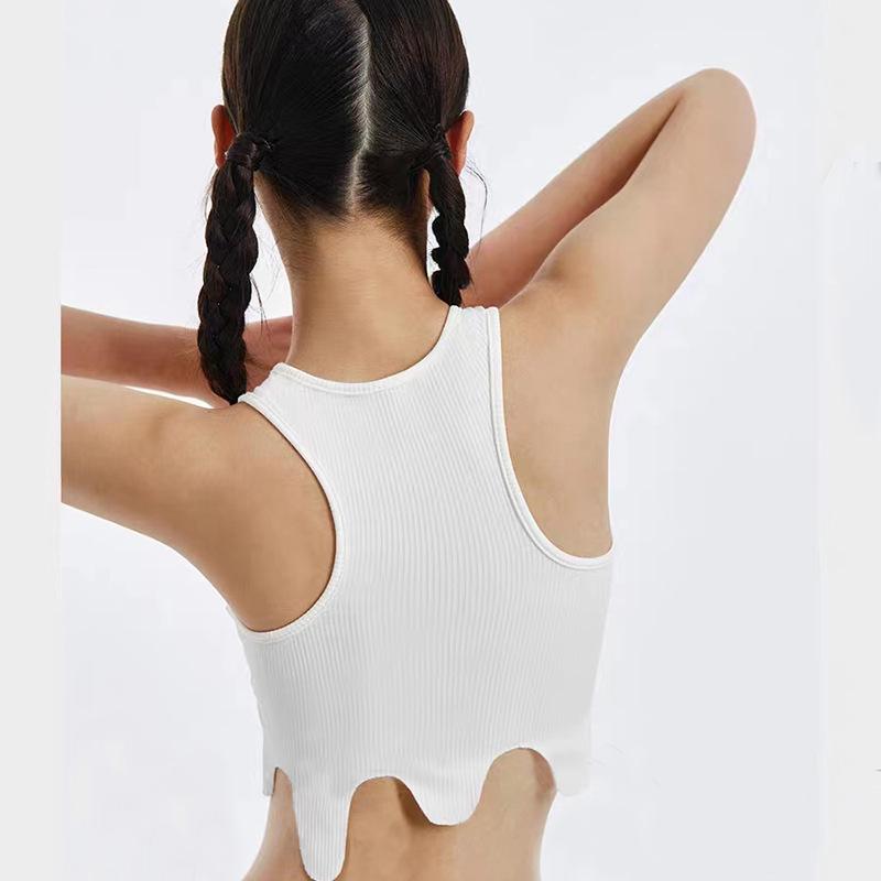 

Новый ребристый женский топ для фитнеса без рукавов для йоги с нагрудной подушечкой и неровным краем L белый