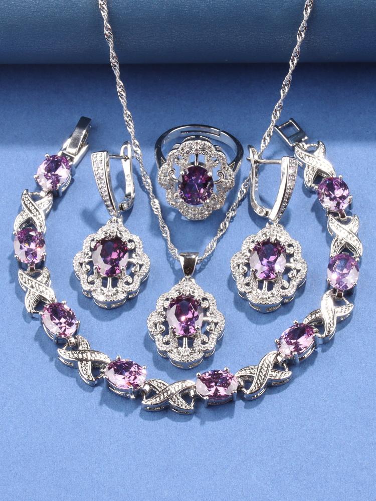 Feiner Schmuck    Originales Hochzeitsaccessoire Top Zirkon Damen Halskette Ohrringe Armband Ring Elegante Damen Sets