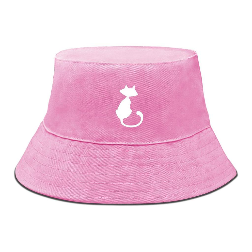 Bucket Hat With White Cat Print , Animal Fisherman Hat Spring Fashion Beach Basin Cap