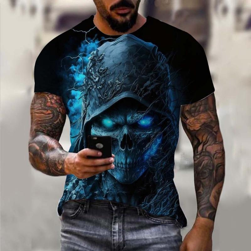 Men's T-Shirt Undead Skeleton Pattern 3d Print Short Sleeve  Casual Man Clothes Summer
