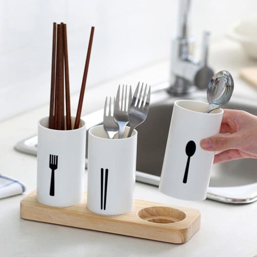 Suteki Life Chopstick Stand, Drainer, Spoon, Fork, Knife, 3-Piece Set, Nordic Style Kitchen Storage